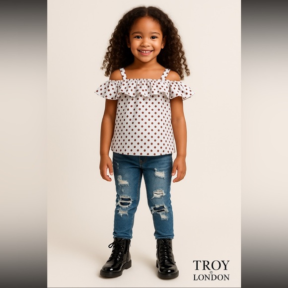 Troy x London girls light blue polka dot top Size 3T - Picture 2 of 4
